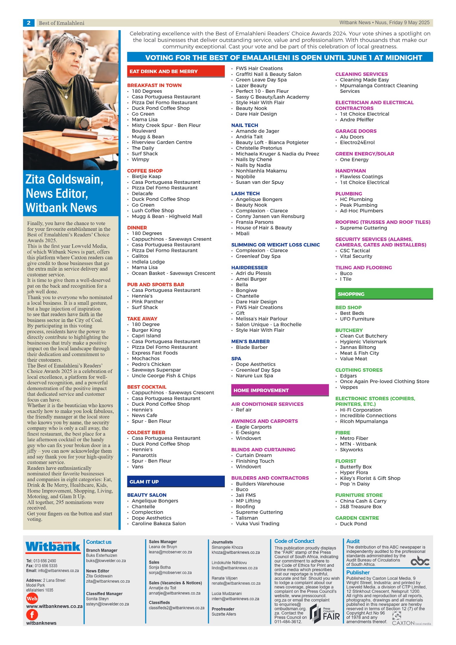 Best of Emalahleni Readers’ Choice Awards nominations 2024 page 2
